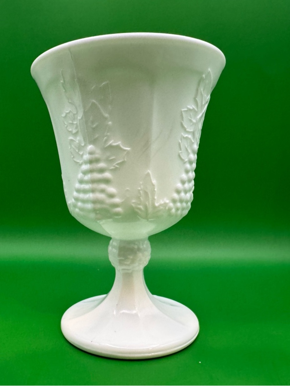 Vintage Inspired White Embossed Milk Glass Goblet